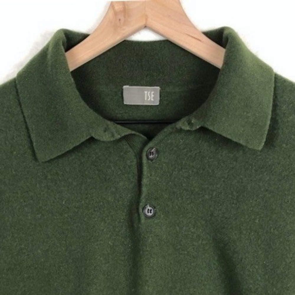 TSE 100% Pure Cashmere Long Sleeve Polo Sweater Men's XL Forrest Green Luxury - Picture 3 of 9